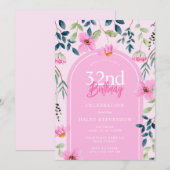Invitation Fille Fleur sauvage rose Fleur Élégante 32e annive (Devant / Derrière)