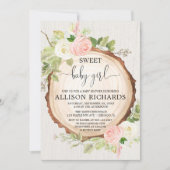 Invitation Fille fleurie rustique baby shower boisé rose pâle (Devant)