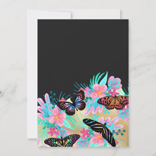 Invitation Fille Fleurs papillon Feuille Aquarelle douce 16 (Dos)