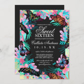 Invitation Fille Fleurs papillon Feuille Aquarelle douce 16 (Devant / Derrière)