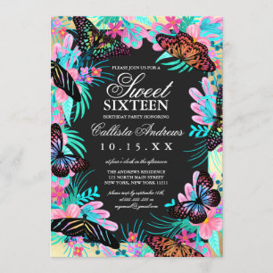 Invitation Fille Fleurs papillon Feuille Aquarelle douce 16