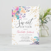 Invitation Fille fleurs sauvages script or floral doux 16 (Debout devant)