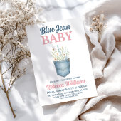 Invitation Fille Floral Denim Pocket Blue Jean Baby shower