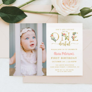 Invitation Fille Floral n'est pas elle magnifique 1er anniver