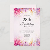 Invitation Fille Floral Pastel Aquarelle Chic 28ème Anniversa (Devant / Derrière)