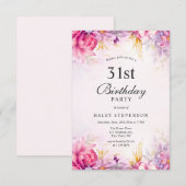 Invitation Fille Floral Pastel Aquarelle Chic 31ème Anniversa (Devant / Derrière)