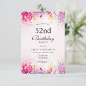 Invitation Fille Floral Pastel Aquarelle Chic 52e Anniversair (Debout devant)