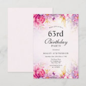 Invitation Fille Floral Pastel Aquarelle Chic 63ème Anniversa (Devant / Derrière)