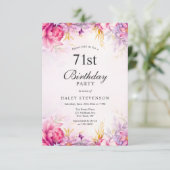 Invitation Fille Floral Pastel Aquarelle Chic 71ème Anniversa (Debout devant)