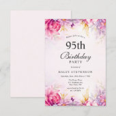 Invitation Fille Floral Pastel Aquarelle Chic 95ème Anniversa (Devant / Derrière)