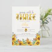 Invitation Fille florale Anniversaire | 3e anniversaire (Debout devant)