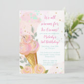 Invitation Fille Florale Crème de glace Aquarelle fête d'anni (Debout devant)