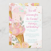 Invitation Fille Florale Crème de glace Aquarelle fête d'anni (Devant / Derrière)