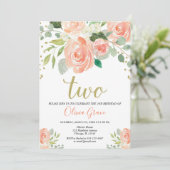 Invitation fille florale de corail de 2ème d'anniversaire (Debout devant)