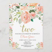 Invitation fille florale de corail de 2ème d'anniversaire (Devant / Derrière)