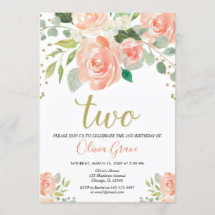 Invitation fille florale de corail de 2ème d'anniversaire