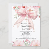 Invitation Fille florale de perles d'arc rose Baptême (Devant)