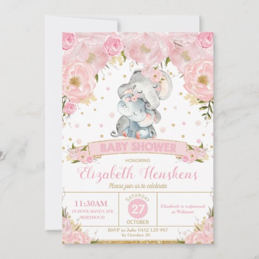 Invitation Fille florale d'invitation de baby shower (Devant)