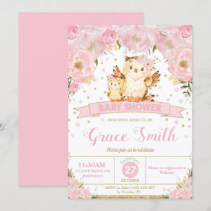 Invitation Fille florale d'invitation de baby shower de hibou