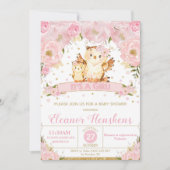Invitation Fille florale d'invitation de baby shower de hibou (Devant)