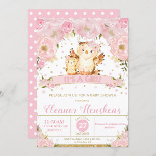 Invitation Fille florale d'invitation de baby shower de hibou