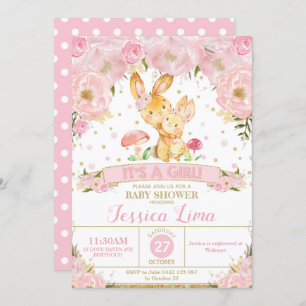 Invitation Fille florale d'invitation de baby shower de lapin