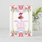 Invitation Fille Florale Mexicaine Tres Anniversaire (Debout devant)