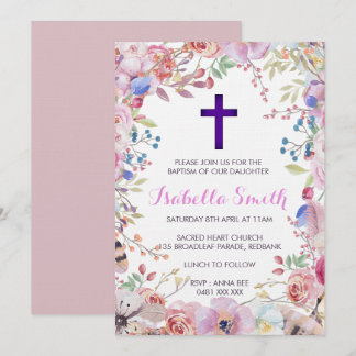Invitation Fille florale pourpre d'invitation de /Christening