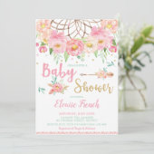 Invitation Fille florale rose de receveur de rêve de baby (Debout devant)