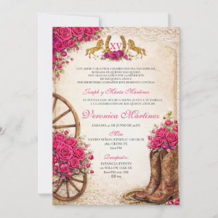 Invitation Fille Florale Rose Mexicaine Quinceañera Occidenta