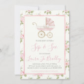 Invitation Fille Florale Rose Preppy Southern Sip & Voir (Devant)