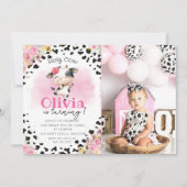 Invitation Fille florale rose Vache Saint 1er anniversaire (Devant)