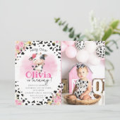 Invitation Fille florale rose Vache Saint 1er anniversaire (Debout devant)