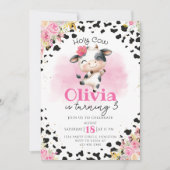 Invitation Fille florale rose Vache Saint Anniversaire (Devant)