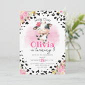 Invitation Fille florale rose Vache Saint Anniversaire (Debout devant)
