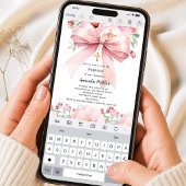 Invitation Fille florale ruban rose Baptême