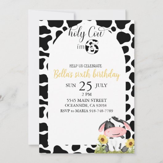 Invitation Fille florale Sainte Vache Anniversaire (Devant)