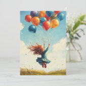 Invitation Fille flottante avec ballons (Debout devant)