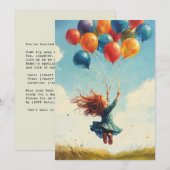 Invitation Fille flottante avec ballons (Devant / Derrière)