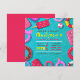 Invitation FILLE FLOTTEURS DE PISCINE Fête de Bat Mitzvah