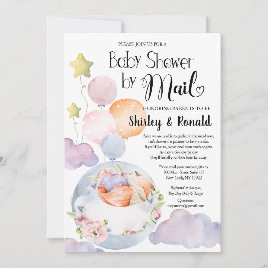Invitation Fille Fox rose Baby shower de ballons floraux par  (Devant)