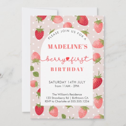 Invitation Fille fraise 1er anniversaire (Devant)