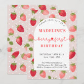 Invitation Fille fraise 1er anniversaire (Devant / Derrière)