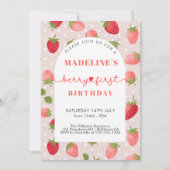 Invitation Fille fraise 1er anniversaire (Devant)