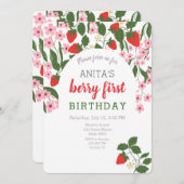 Invitation Fille fraise 1er anniversaire (Devant / Derrière)