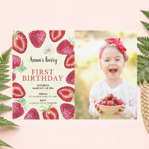 Invitation Fille fraise 1er anniversaire Berry Photo