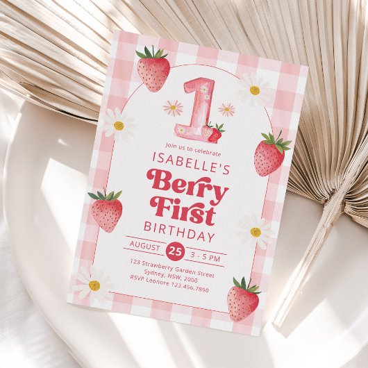 Invitation Fille fraise Berry 1er anniversaire fête