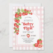 Invitation Fille fraise Berry 1er anniversaire fête (Devant)