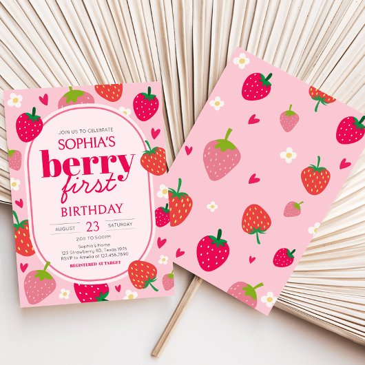 Invitation Fille fraise Berry Premier anniversaire fête