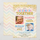 Invitation Fille Garçon Ensemble Frères et Sœurs Fête d'anniv (Devant / Derrière)